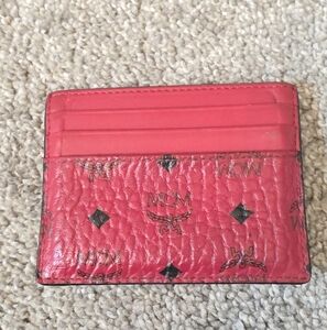 MCM Men's Red Leather Card Holder